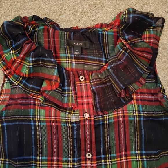 NWT Sz S JCrew Tartan Plaid Sleeveless Sheer Blouse - Picture 10 of 12